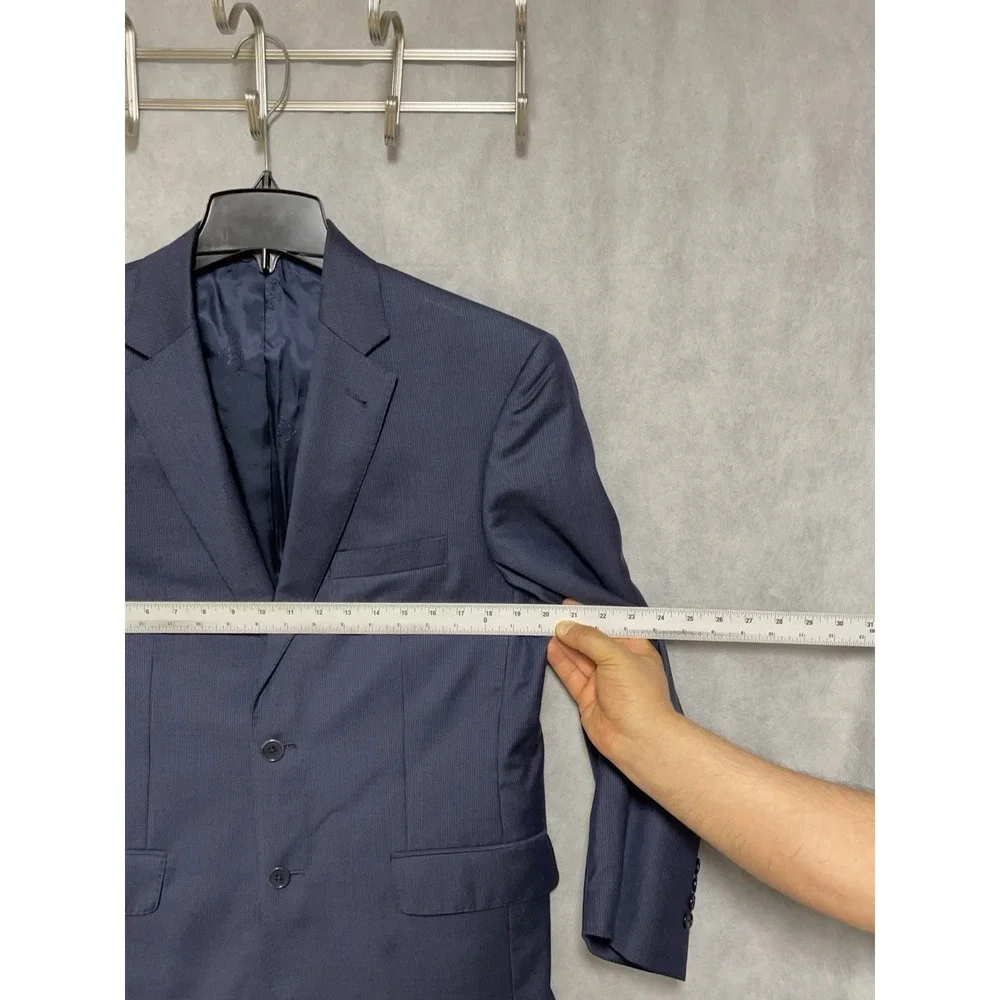 Jos A Bank Suit Men 40R 38R Blue Slim Houndstooth Signature Gold Flannel W32X28L